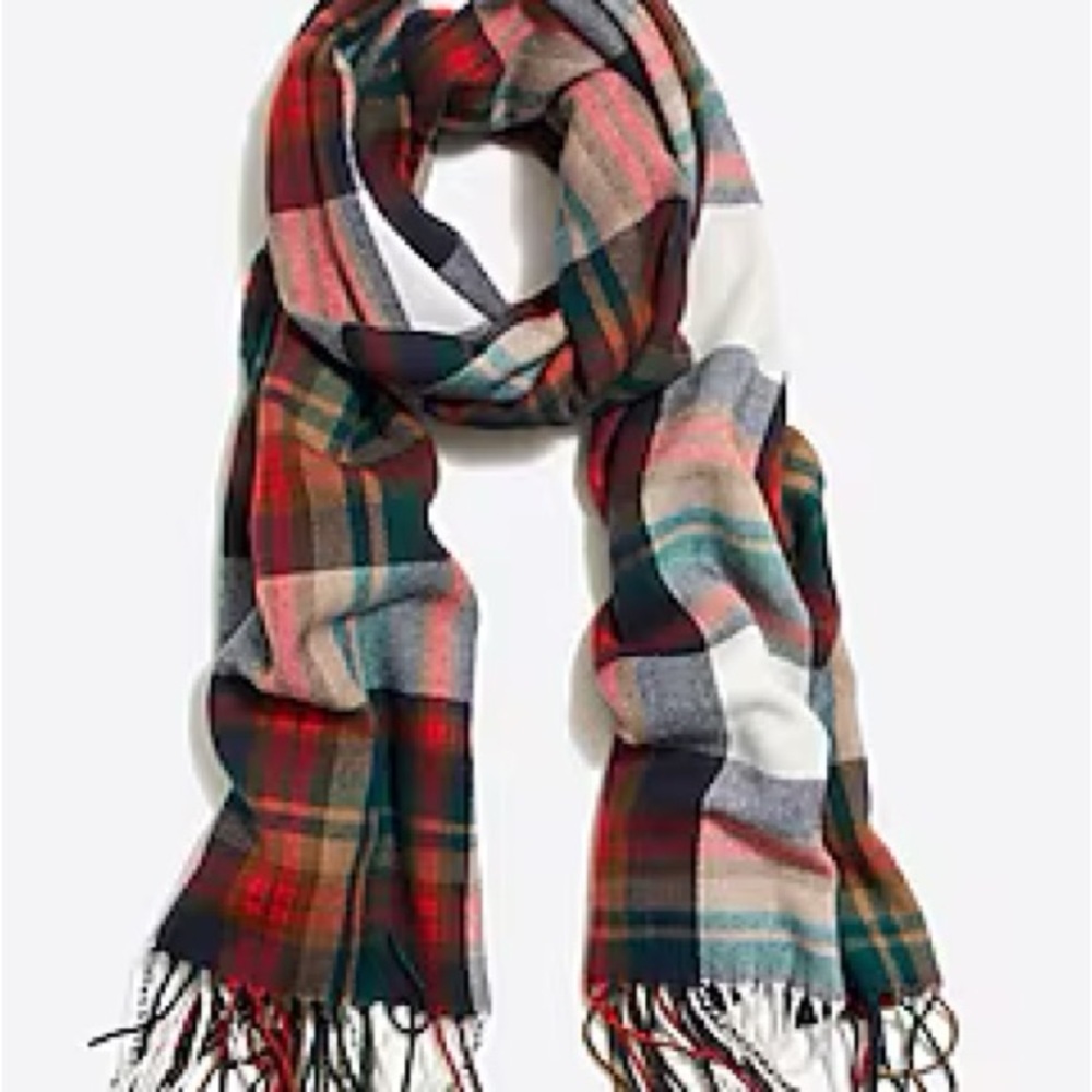 NWT J.Crew Classic Plaid Scarf White Juniper Plaid H2853